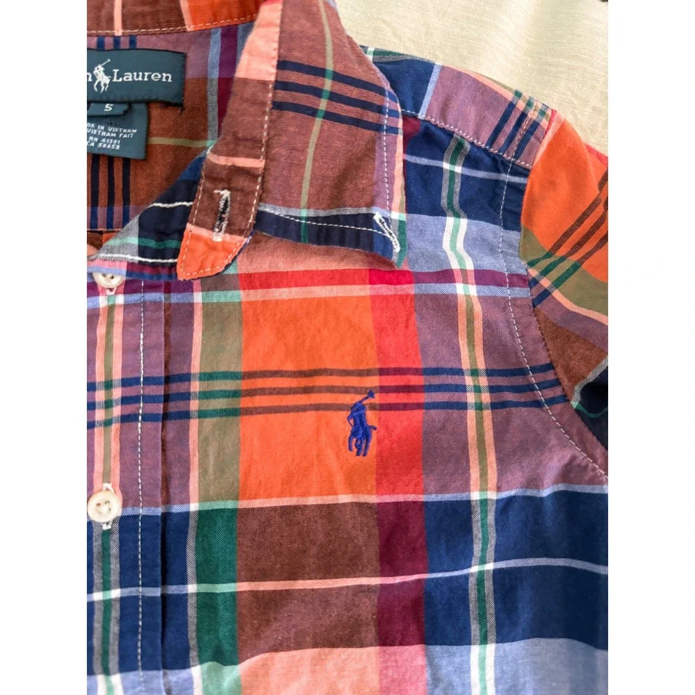 Ralph Lauren Boys‎ 5 Madras Plaid Short Sleeve Shirt Multicolor Cotton Pony